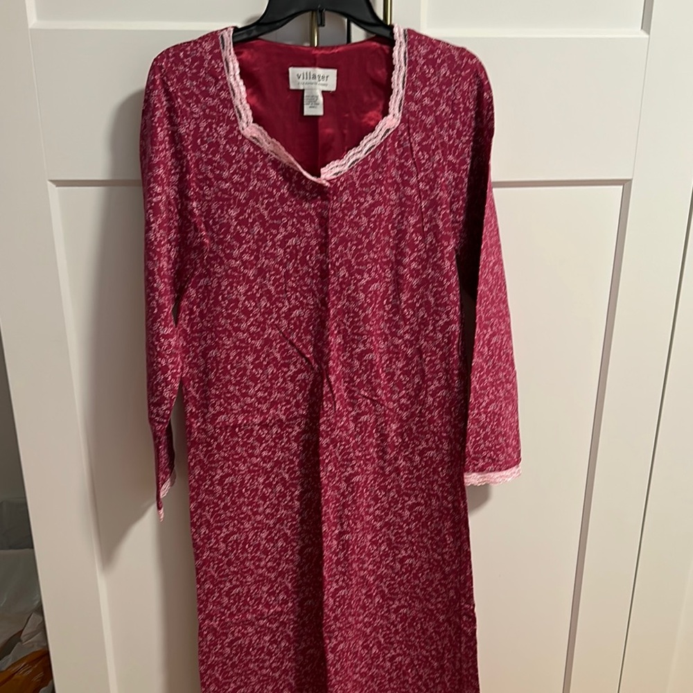 Villager Burgundy Floral Dress with Lace Trim